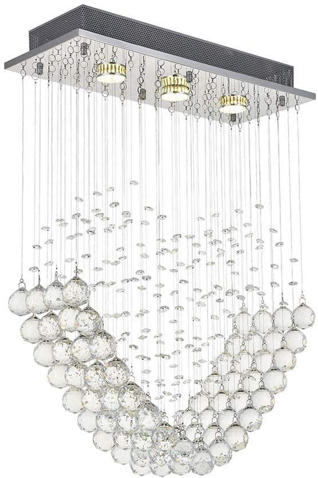 Modern Rectangle Crystal Ceiling Light, JJGD Heart-Shaped Romantic Droplets K9 Crystal Chandeliers Flush Mount Pendant Lamp for Bedroom Room Stairway Hotel GU10X3 Bulbs Required L50cm W20cm H70cm