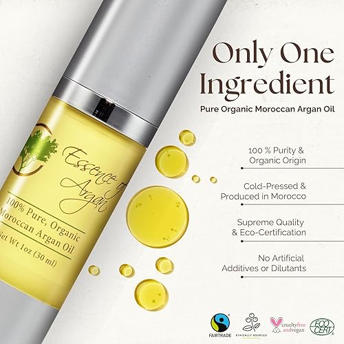 Miniatura 2 de Essence of Argan Aceite de argán orgánico marroquí 100% puro, aceite ecológico natural que nutre y acondiciona tu piel, cabello y uñas (1.7 onzas)