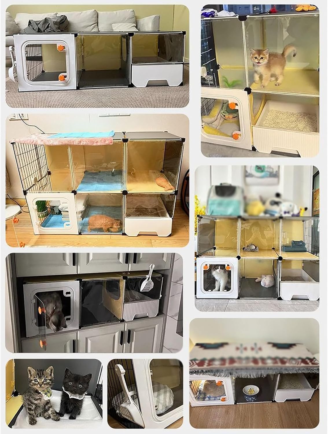 KEhtu Casa per Gatti, Grande Gabbia per Gatti da Interno con Toilette per Gatti, Gabbie per Gatti da Esterno, Cuccia per Gatti da Interno con Lettiera, Paletta per G-141x46x36cm