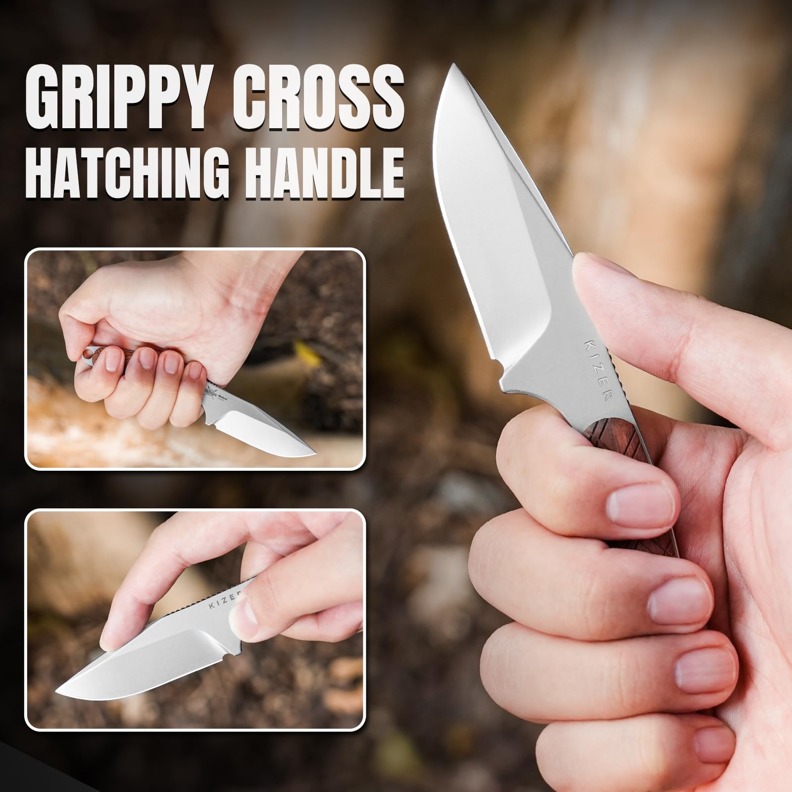 Kizer Muskrat Feststehender Messer, 8 cm S35VN Stahl mit Mkuruti Holzgriff Feste Klinge EDC Messer für Männer Frauen, für Outdoor-Jagd Wandern Überleben Camping mit Scheide, 1064A2