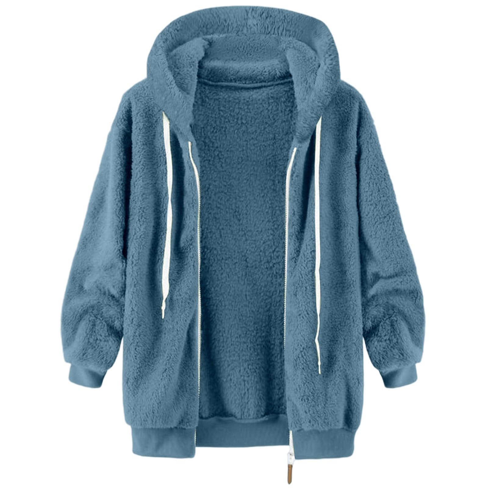 Generisch Teddyjacke Damen Mit Kapuze Fleecejacke Winter Teddy Mantel Dicke