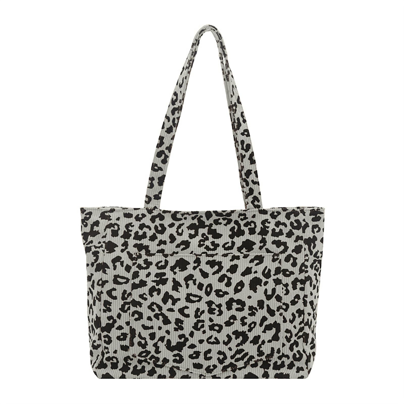 NANYUAYA Leopard Print Gifts Corduroy Tote Bag With Zip Shoulder Bags Women Large Handbag Foldable Tote Bags for School Work Shopping Travel