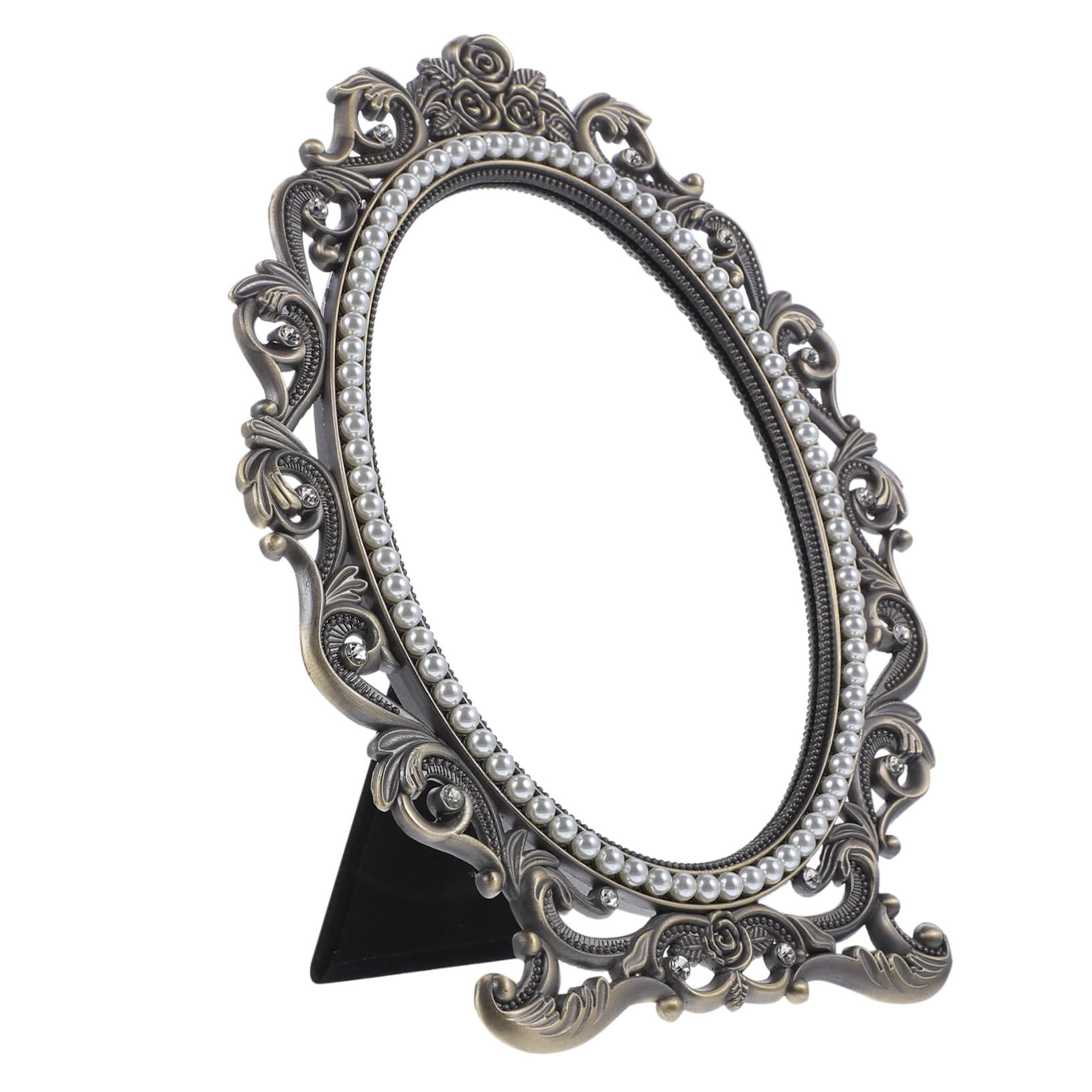 Miroir vintage de maquillage ovale avec support pour coiffeuse