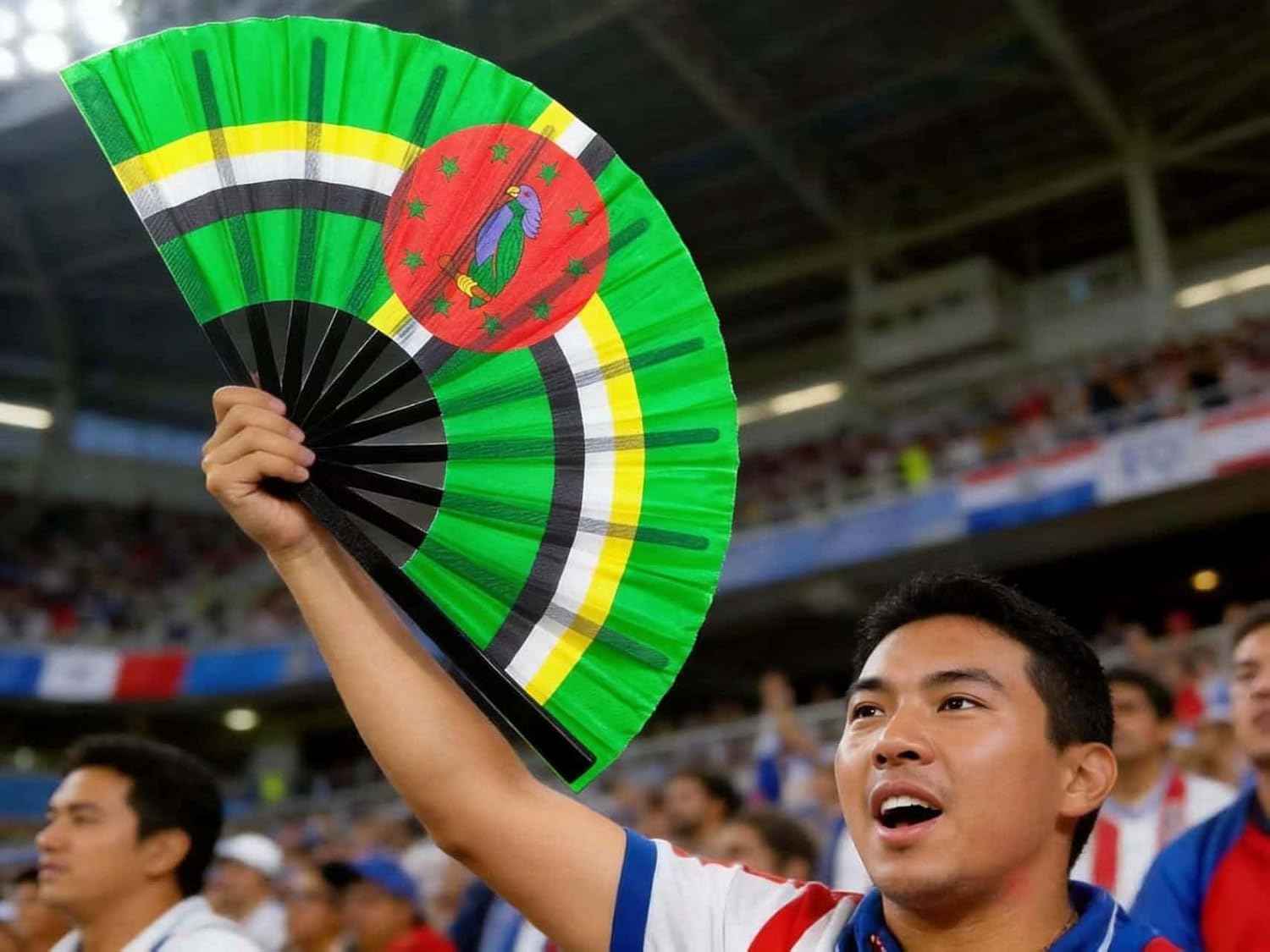 Dominica Flag Folding Hand Fan 13 inch – Portable Travel Fan for Summer Cooling, Patriotic Party Supplies, Sports Events & Independence Day Celebrations. (Dominica) image 5