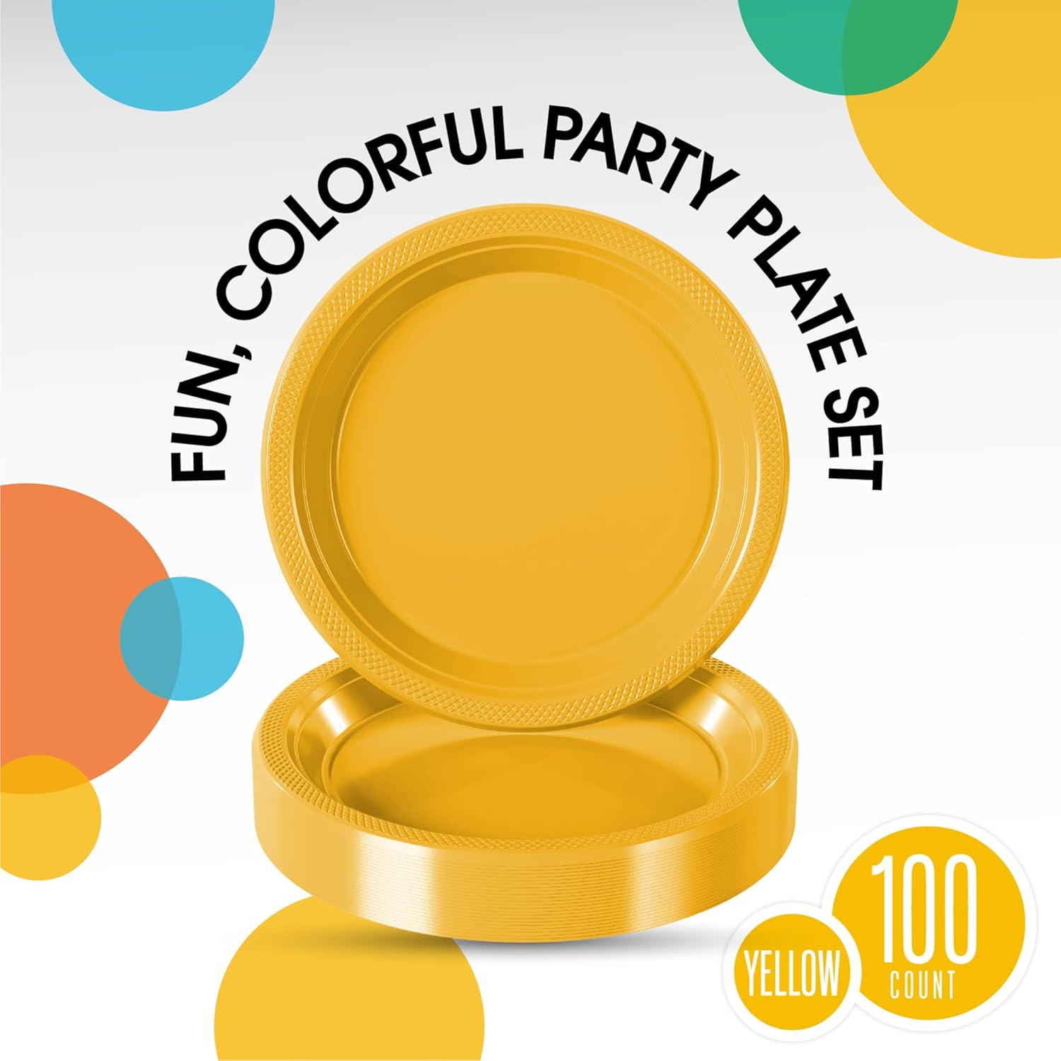 Exquisite Party Solids Yellow Plastic Plates For Party 10" Yellow Disposable Plates For Party Supplies 100 Pcs Plastic Dinnerware Sets Heavy Duty 350 GSM Disposable Dinnerware Set