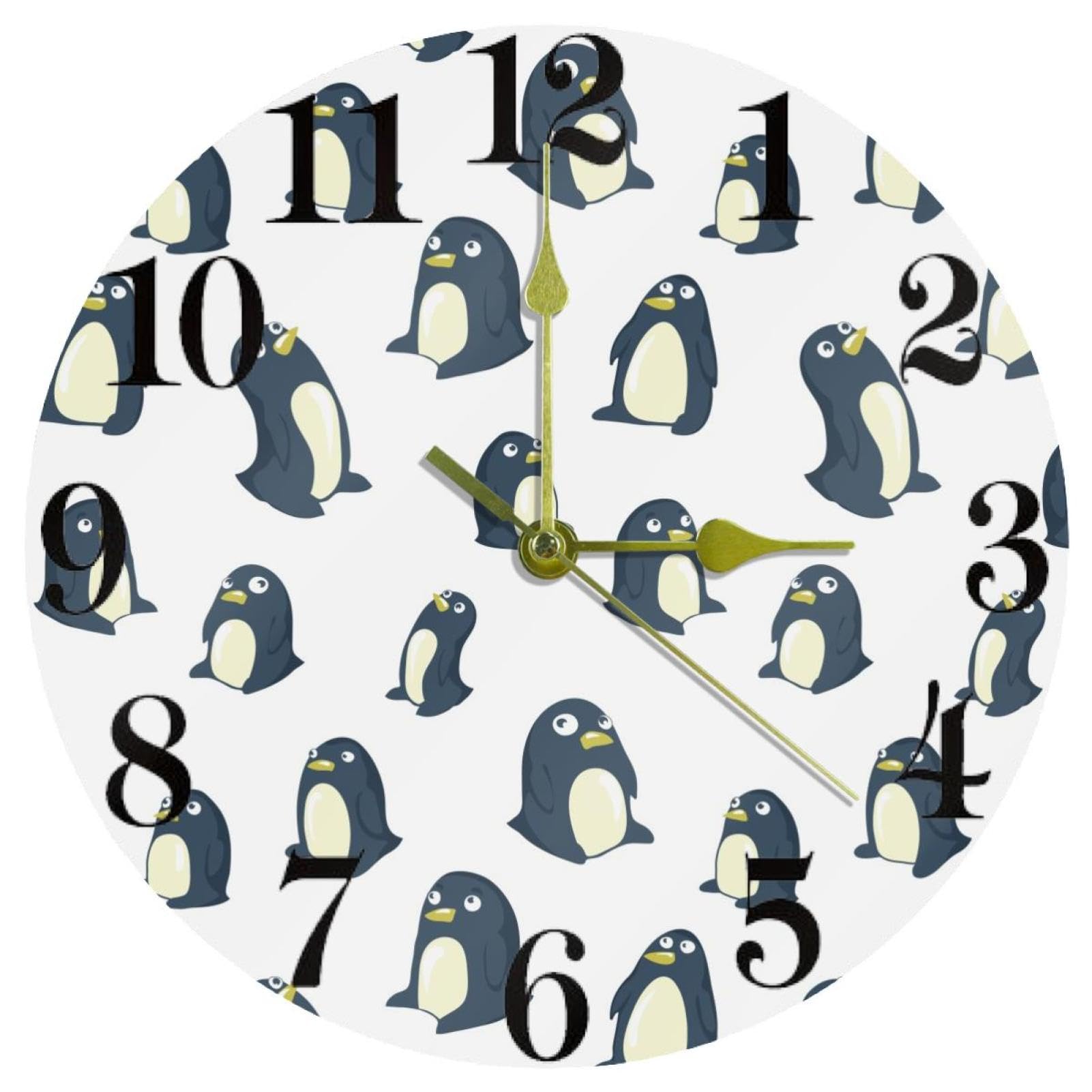 Horloge murale pingouin silencieuse pour décoration de chambre d'enfant et bureau