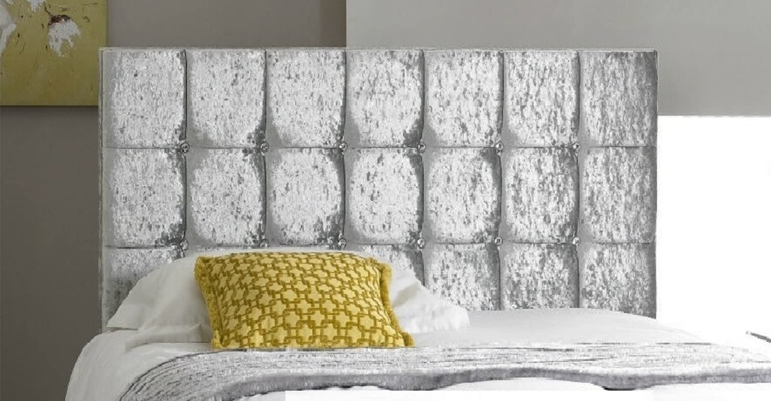 mm08enn Quality Hand-made Diamond Bed Headboard 20" Height in Soft Plush Fabric (4FT SMALL DOUBLE, BLACK)