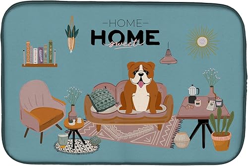 Miniatura 360 de Caroline's Treasures CK7824DDM - Tapete absorbente para secado de platos con diseño de bulldog inglés, rojo y blanco, para encimera de cocina, 14 x