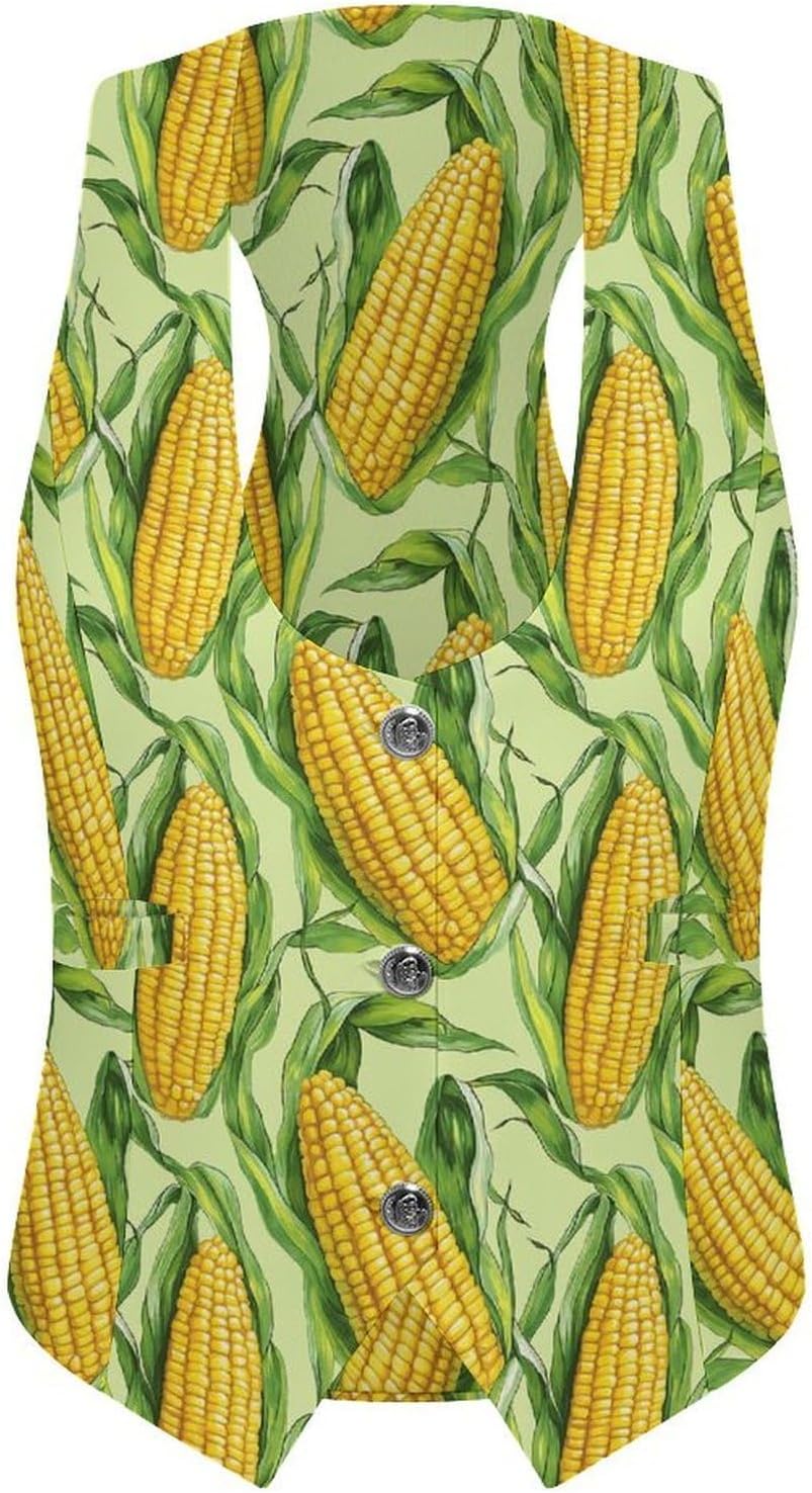 Fresh Corn On The Cob Women's Tuxedo Waistcoat Suit Vest | 3 Button V-Neck Slim Fit Casual Sleeveless Top