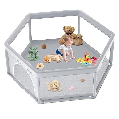 Miniatura 12 de Corralito de juego grande rosa para bebés, corralito de 74x50 para niñas, patios de juegos grandes para bebés en interiores y exteriores, corralito