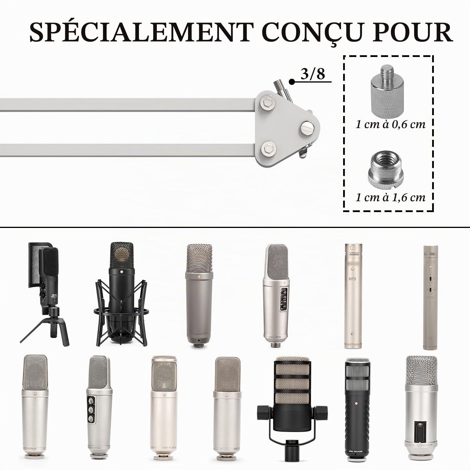 GEEKRIA Geekria for Creators Bras de microphone compatible avec Rode PodMic, NT-USB, NT1-A, NT1 Bras de micro avec bride de fixation de table, support de suspension, bras de micro à ciseaux, support