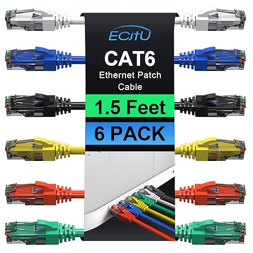 Miniatura 1 de Cables de conexión Cat6 de 1.5 pies (paquete de 6), cable Ethernet Cat 6, cable CCA de 24 AWG, red UTP, cable de Internet, compatible con PC,