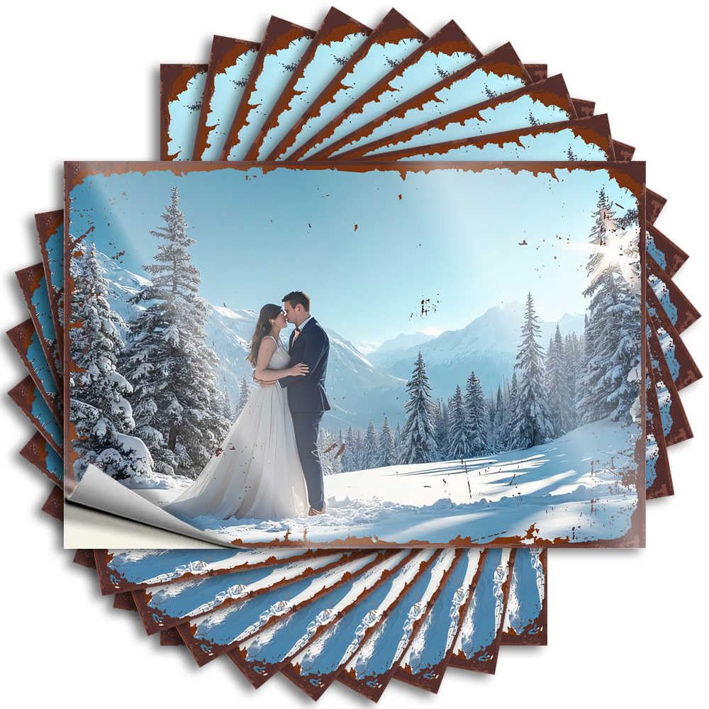 Lettering Sticker Laptop Fluffy Snowy Mountain Romance: A Winter Wedding Portrait for Quick - Home Easy Peel Removable(8X12CM)