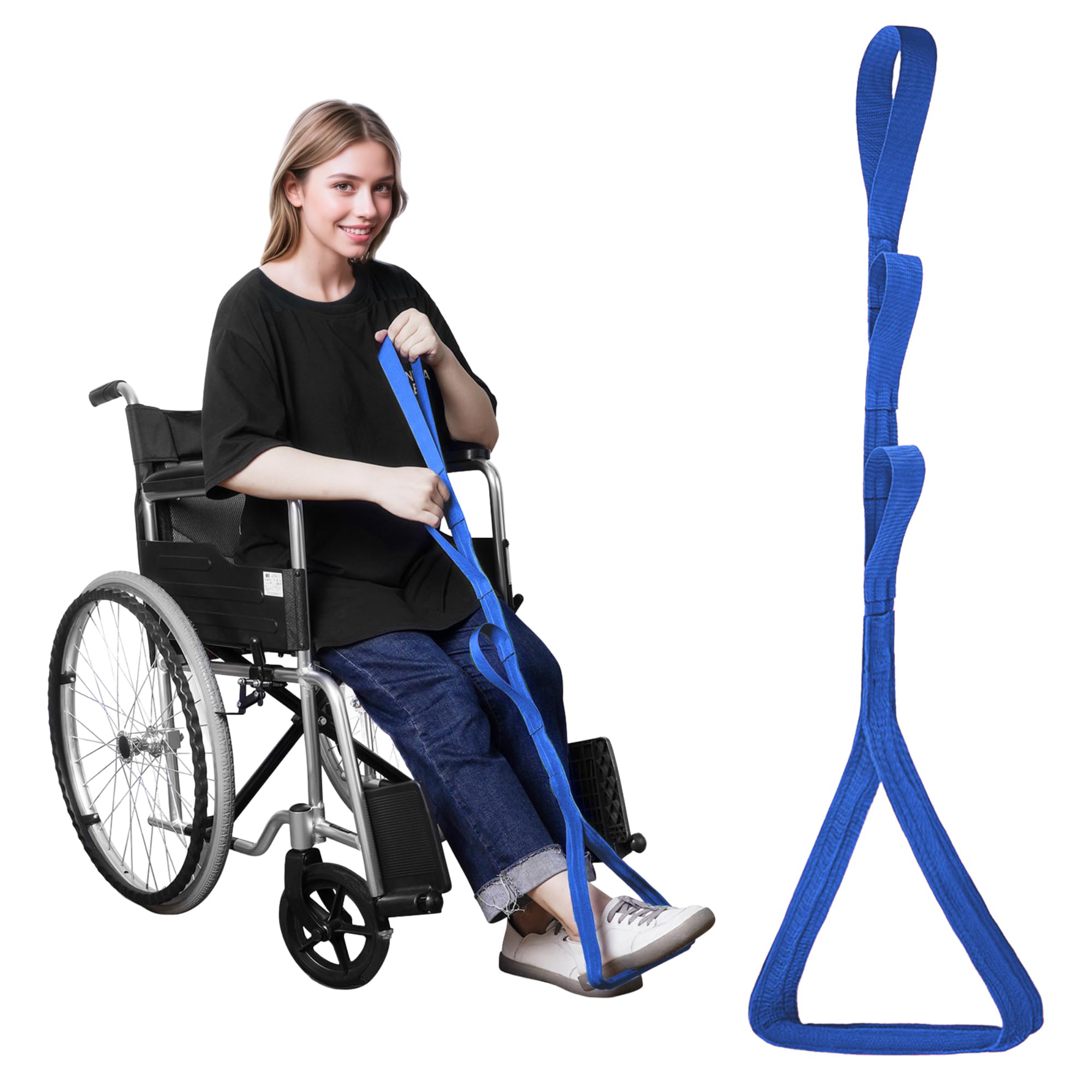 Hirritale 42 Inch Long Leg Lifter,Leg Lifter After Hip Replacement All Over with Aluminum Rod,Kit for Seniors Total Hip Replacement Prime Large Rigid Foot Loop &Sturdy Multiple Handles(Blue)