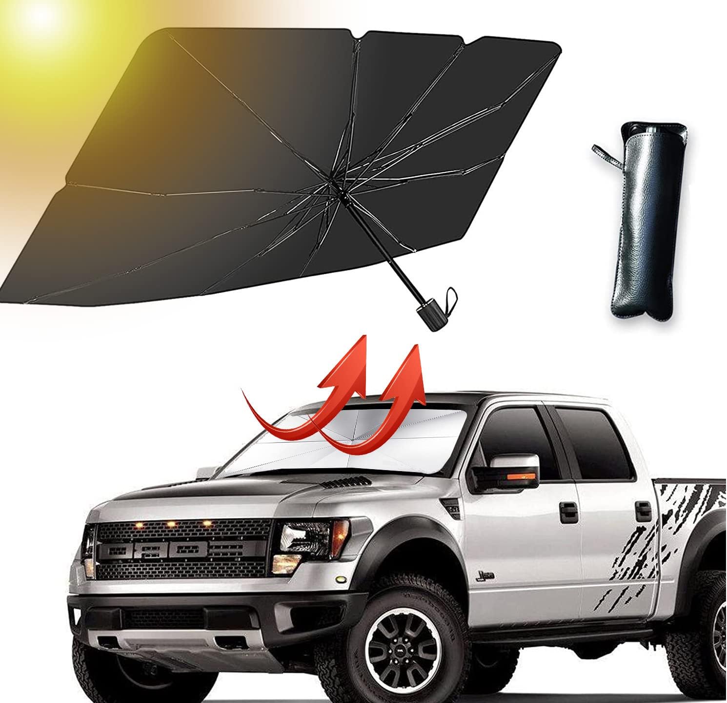 Car Windshield Sun Shade Umbrella Foldable,Sun Shade for Car Windshield Fit Sedan SUV Truck Most Vehicles,Car Shade Front Windshield Sun Shade to Keep Your Vehicle Cool and Damage Free (57” x 31”) : Automotive