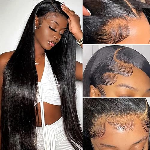 PERISMODA 10A 34 Inch Straight Lace Front Wigs Human Hair for Black Women 180% Density 13x4 HD Transparent Lace Front Wigs Human Hair Pre Plucked Brazilian Virgin Frontal Human Hair Wigs