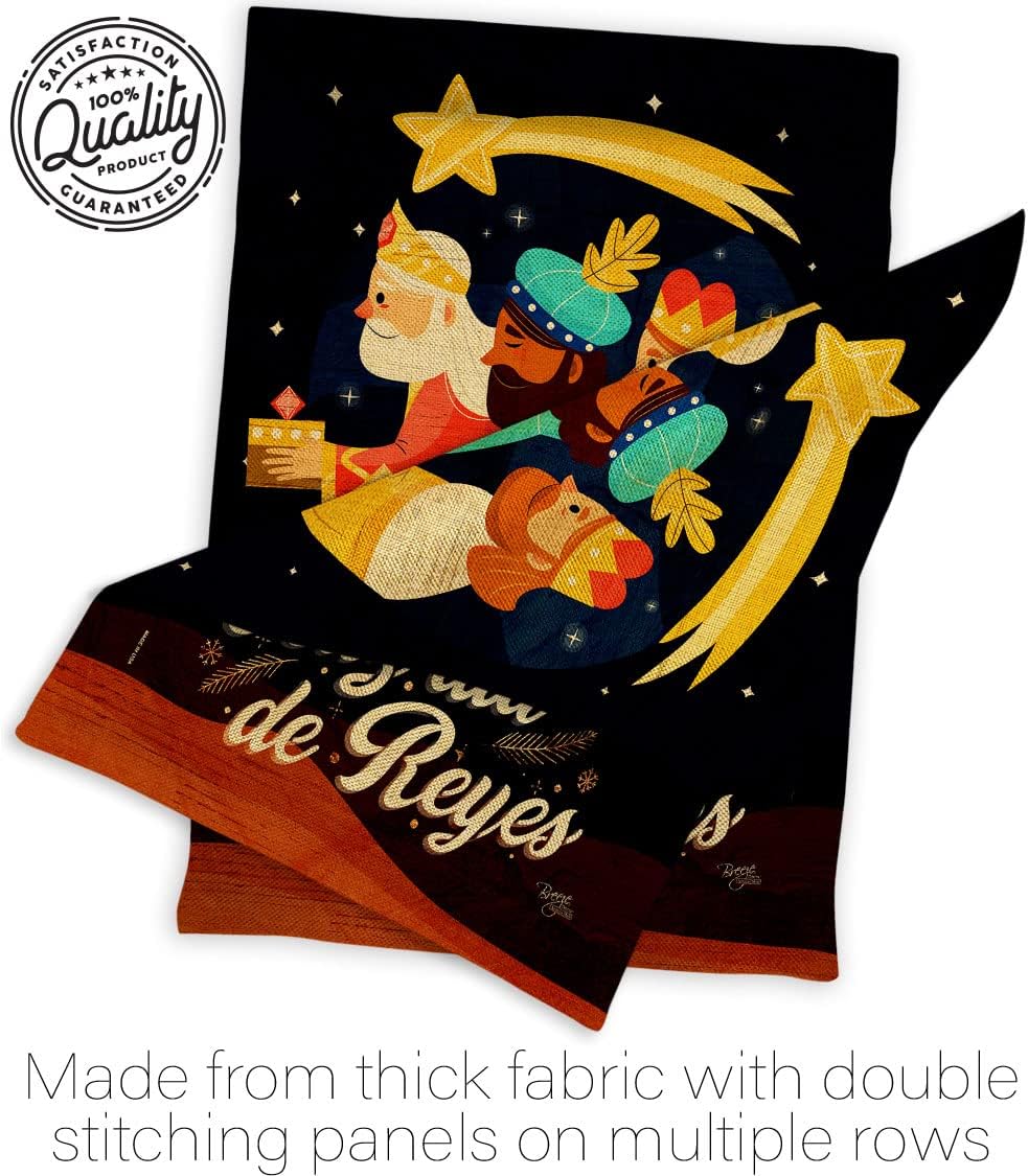 Feliz Dia De Reyes Tapestry Burlap Garden Flag Home Decor Wood Dowel Christmas Gifts Nativity Three King Religious Holy Season House Banner Small Yard Christian Outdoor Decorations Made In USA