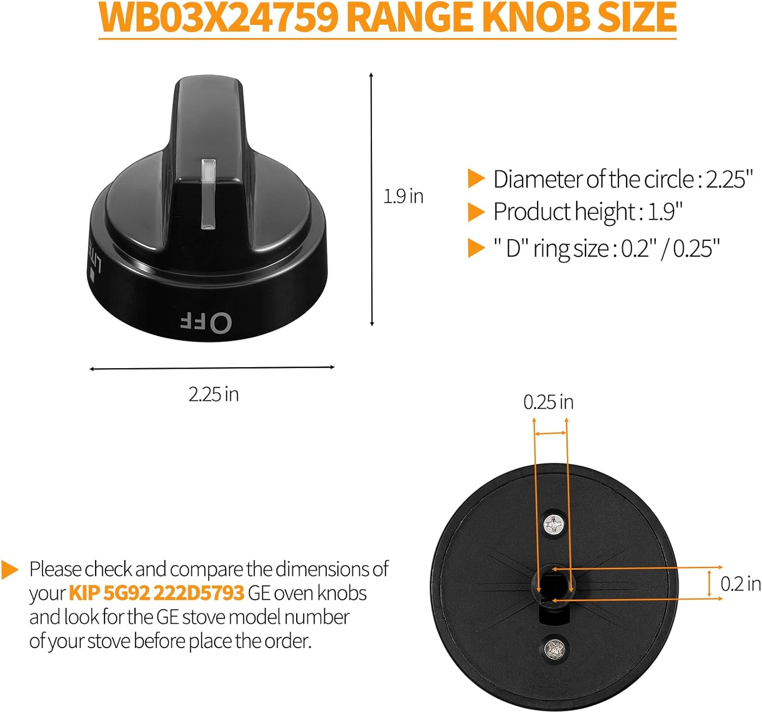 atgestore WB03X24759 Stove Knobs Replacement for GE Stove Parts KIP 5G92 222D5793 Cooktop Knobs GE Range Oven Parts Black Plastic Surface Burner Control Knob Range Burner Knobs 5 Pcs