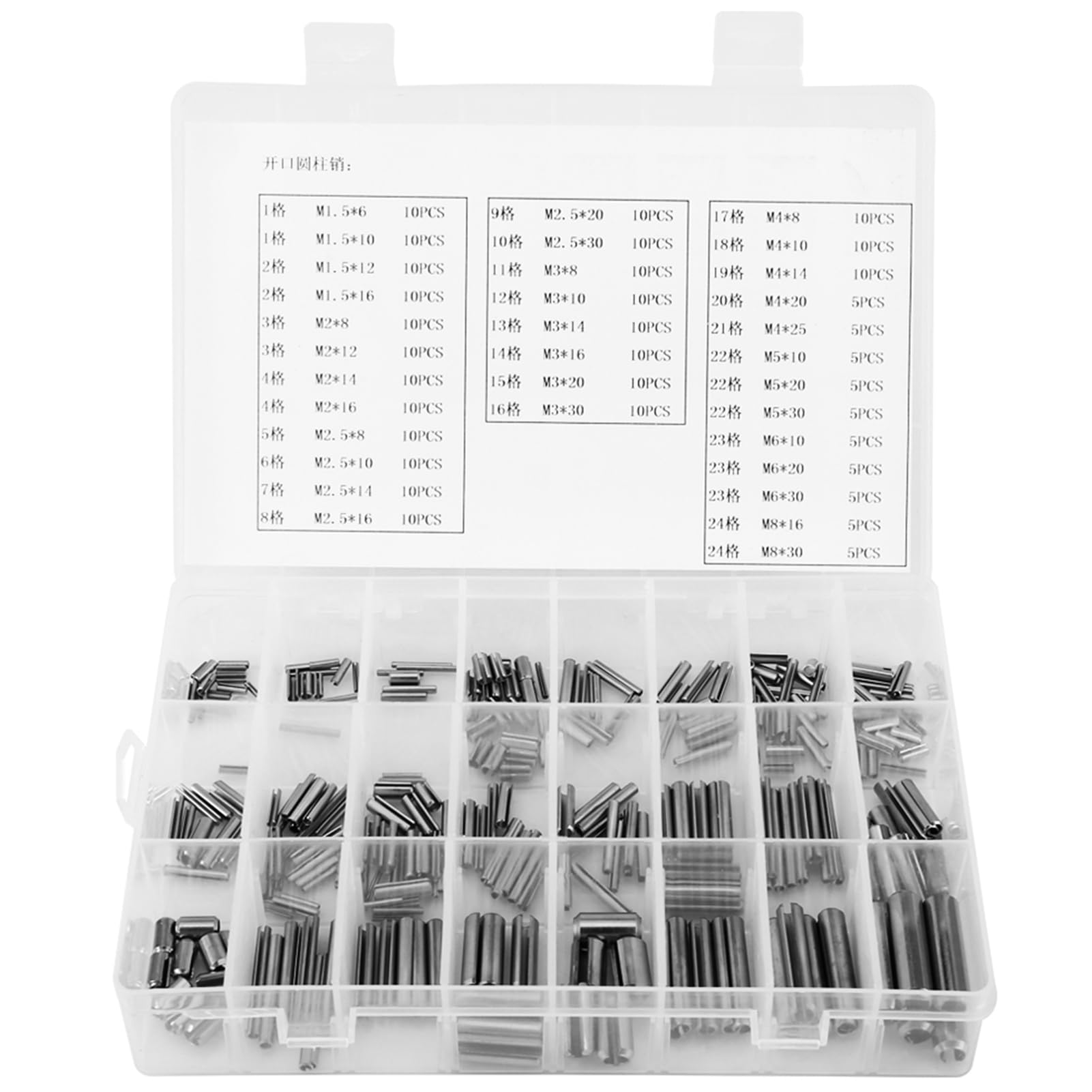 280 Piezas de Pasadores Elásticos Set, Medidas M1.5 a M8, Acero Inoxidable Elástico Cilíndrico Caja Organizadora de Plástico Incluida para La Fijación de Piezas