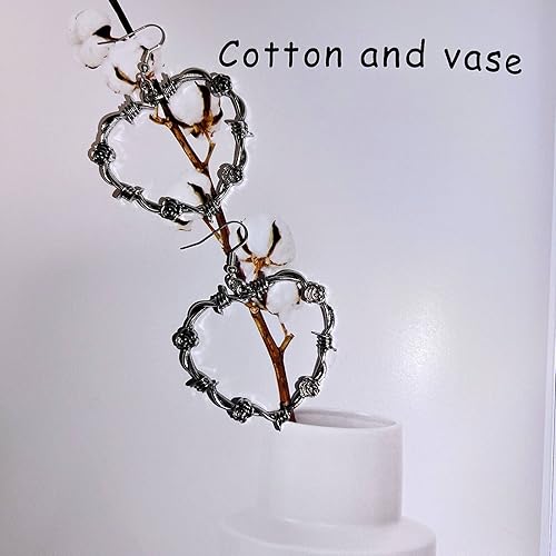 Miniatura 6 de Aretes de aro góticos de alambre de púas para mujer, aretes góticos de corazón negro, aretes punk grandes y gruesos, aretes colgantes grandes, Zinc