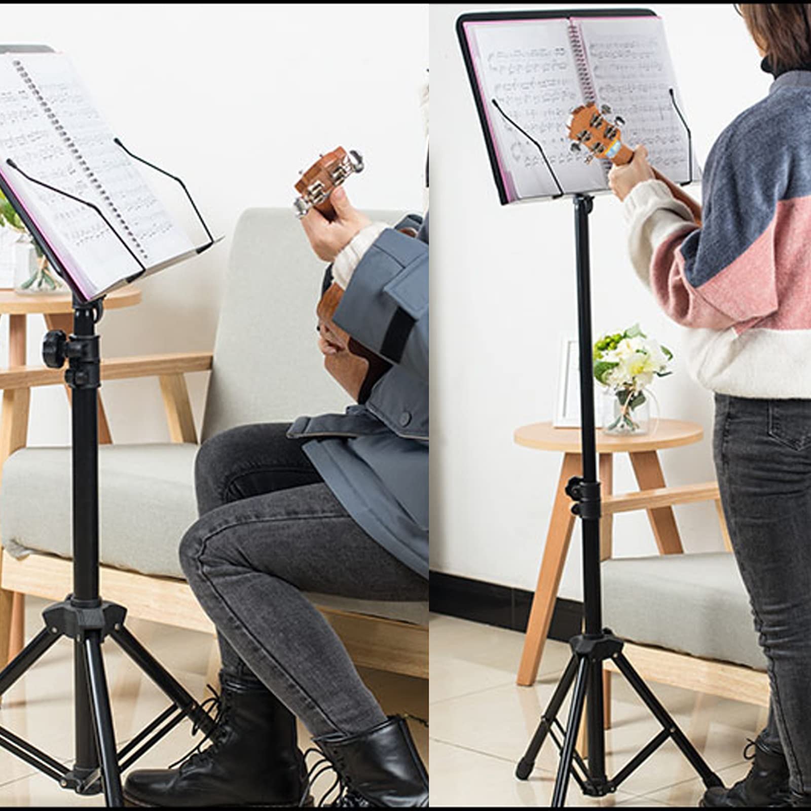HJXGQJM Atril for Partitura Plegable Portátil Musica Metalico Soporte De Ajustables con Bolsa De Transporte, Atril for Música Orquestal,Negro Soporte for Trípode(Noir)