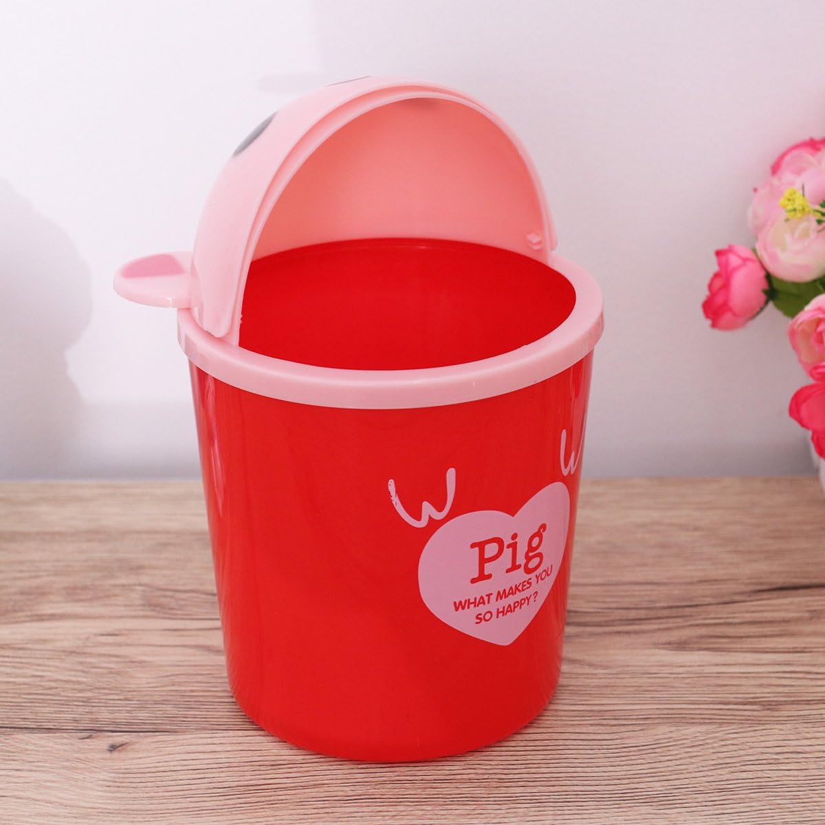 Toyvian Mini Trash Can with Lid - Cute Desktops Trash Can for Office Kids Bedroom Use (Pig)