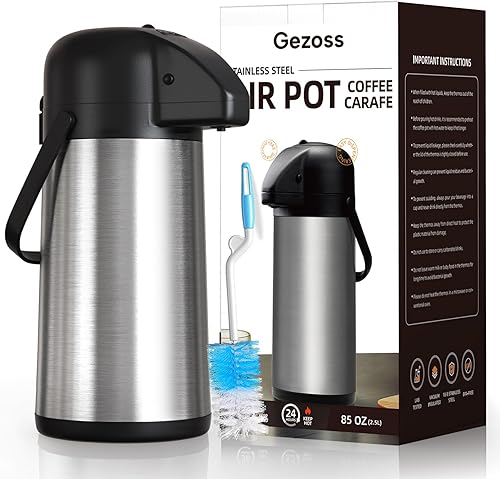 Miniatura 26 de Jarra de café para mantener el calor – Dispensador de café Airpot de 102 onzas / 3 L con bomba – Termo de café grande para bebidas calientes, té