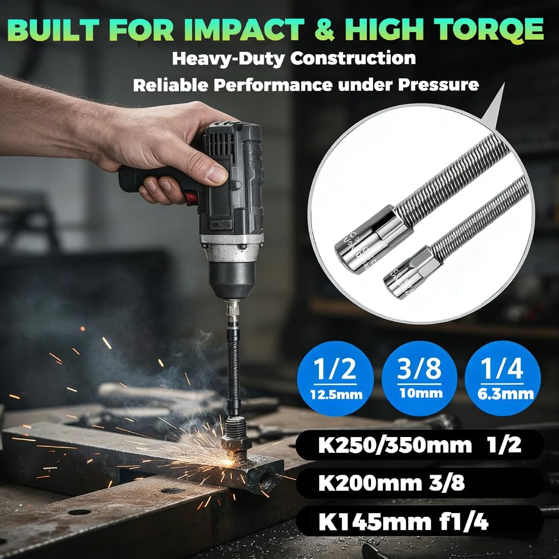 1/2 Flexible Shaft Extension Extender Torque Socket Ratchet Spanners Electric Wrench Connecting Rod, Ratchet Extension Bar, Portable Hand Drive Hand Tool for Outlets (4Pcs-MiX-A)