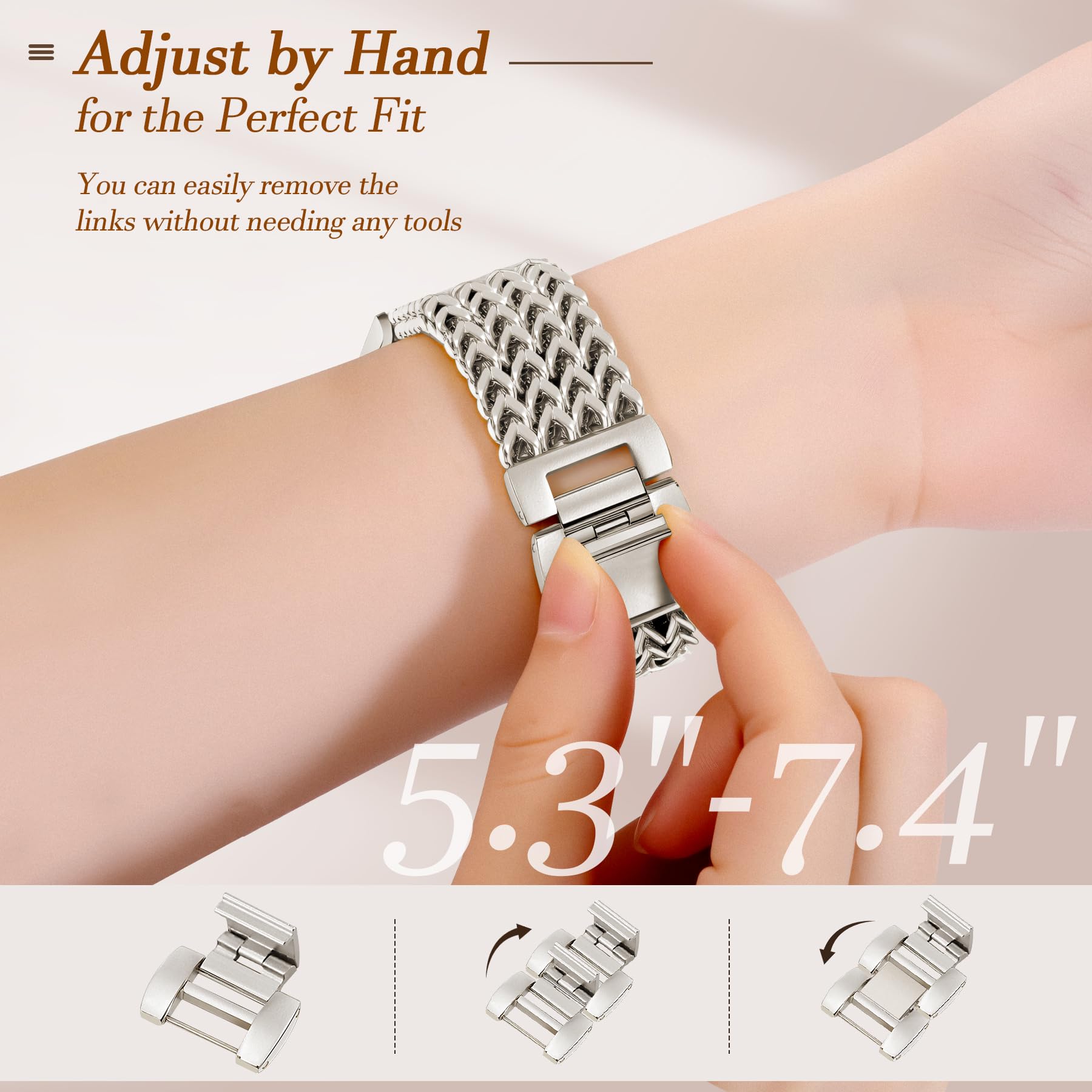 JR.DM Starlight Bracelet de montre en métal de 20 mm pour femme – Bracelet élégant en acier inoxydable compatible avec Samsung Galaxy Watch 7/6/5/4/Active 2/4 6 Classic/5 Pro/FE 40 mm, 42 mm, 43 mm
