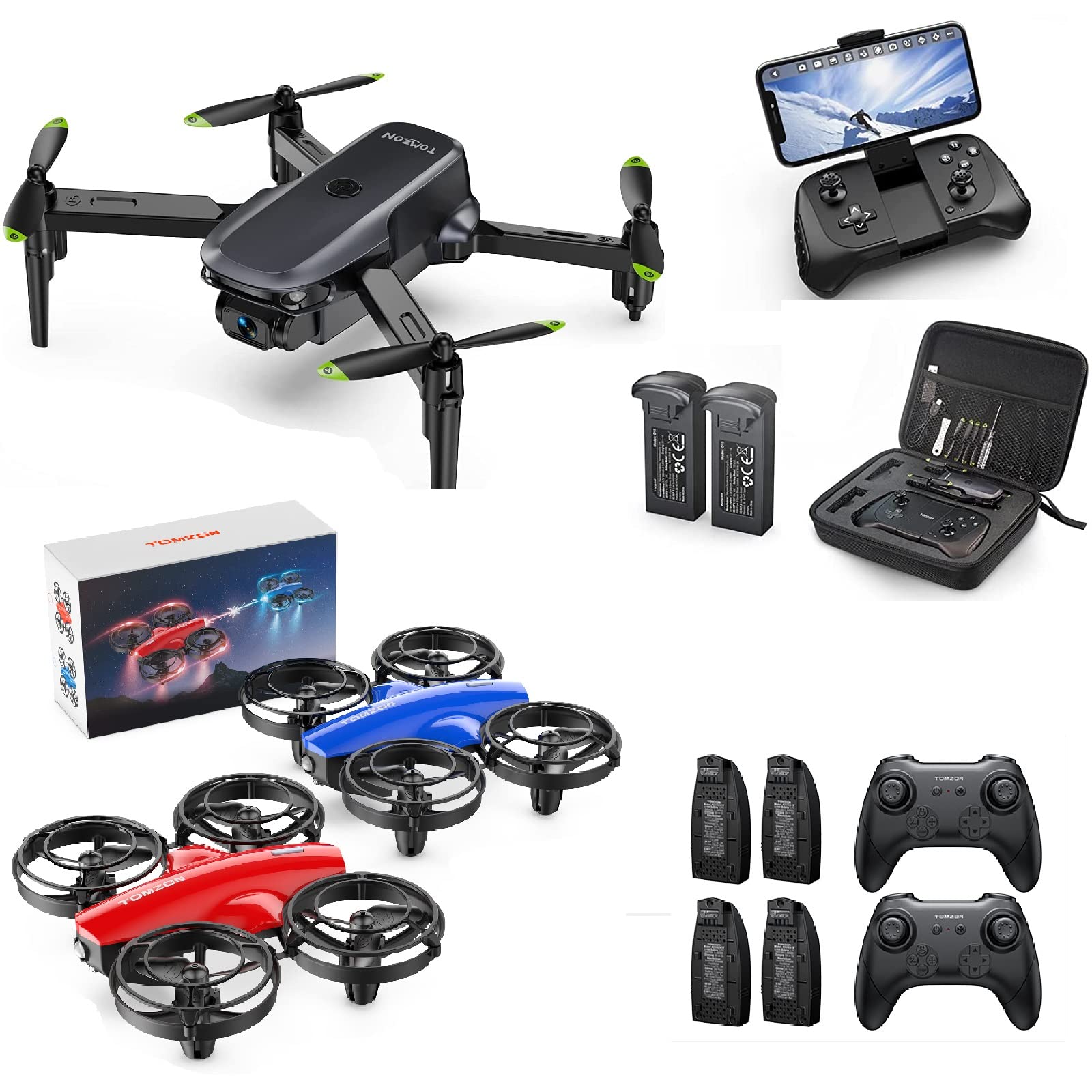 TOMZOND15 Mini Camera Drone and A24 Mini Drone Pack Red and Blue Bundle