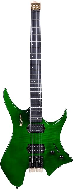 Leo Jaymz 6 Strings Headless Electric Guitar - Full Scale Travel Guitar - Alder Body and 5 piece Maple Neck - Maple Veneer - Customized Pickups (Emerald green)