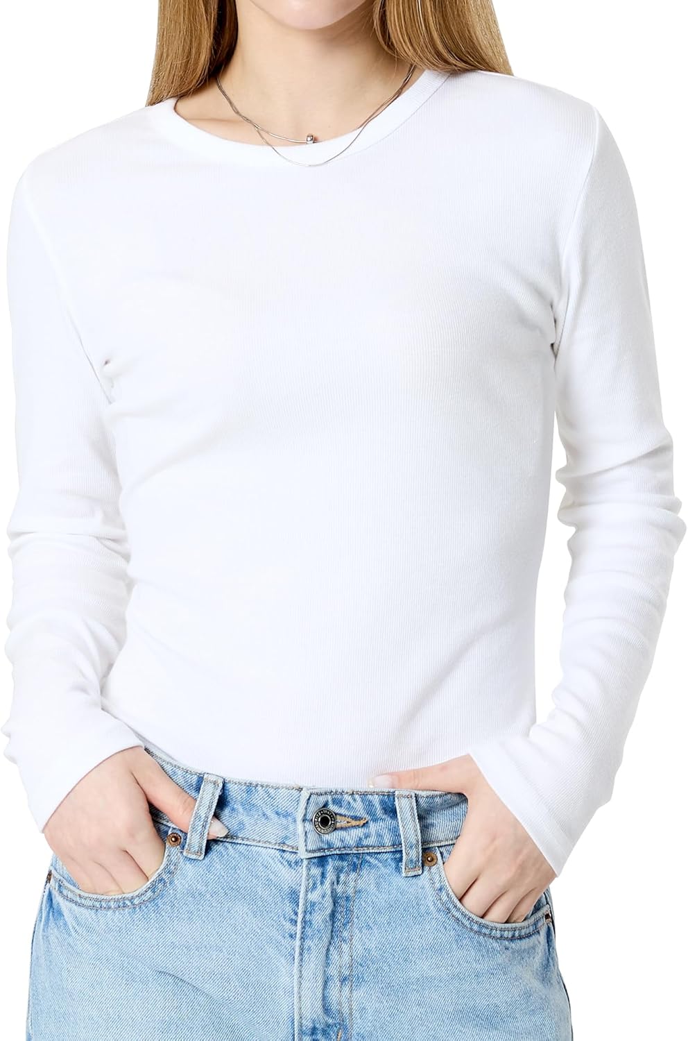 GIVON Women's Cotton Rib Knit Tops Slim Fit Long Sleeve Crewneck Basic T Shirts Workout Outfits