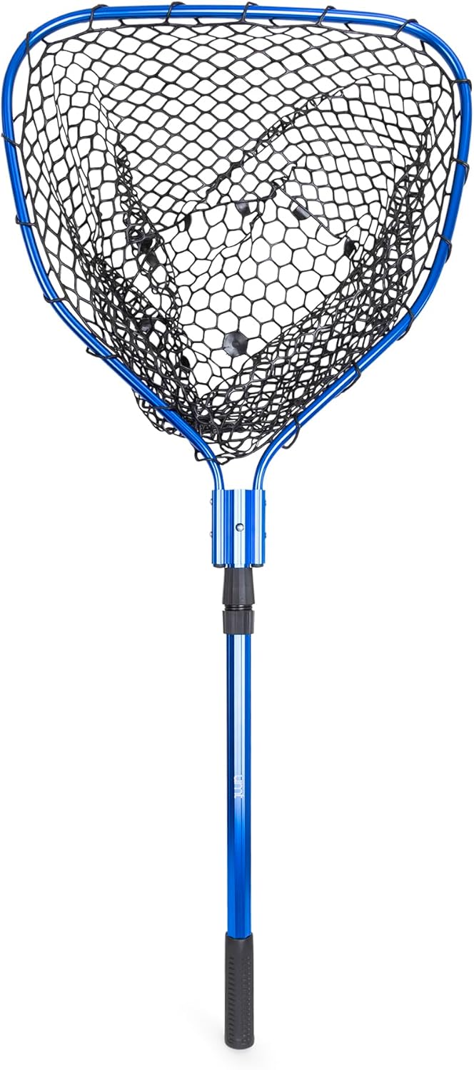 UMT Telescopic Fishing Landing Net (3.6–5 ft) — 17" x 19" Large Hoop, 10" Deep Silicone Rubber Mesh, Tight Fit, for Freshwater & Saltwater, Blue