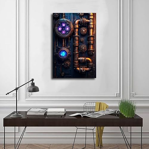 Miniatura 3 de XAHOR Retro Futuristic Steampunk Wall Art  Cyberpunk Gears And Neon Lights Print  Unique Home Decor Canvas Poster Wall Art Bedroom Decor Office Room