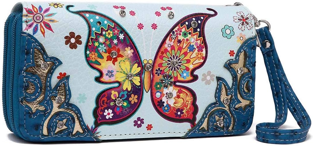 Colorful Butterfly Spring Western Style Fashion Purse Women Wristlets Wallet (Turquoise)