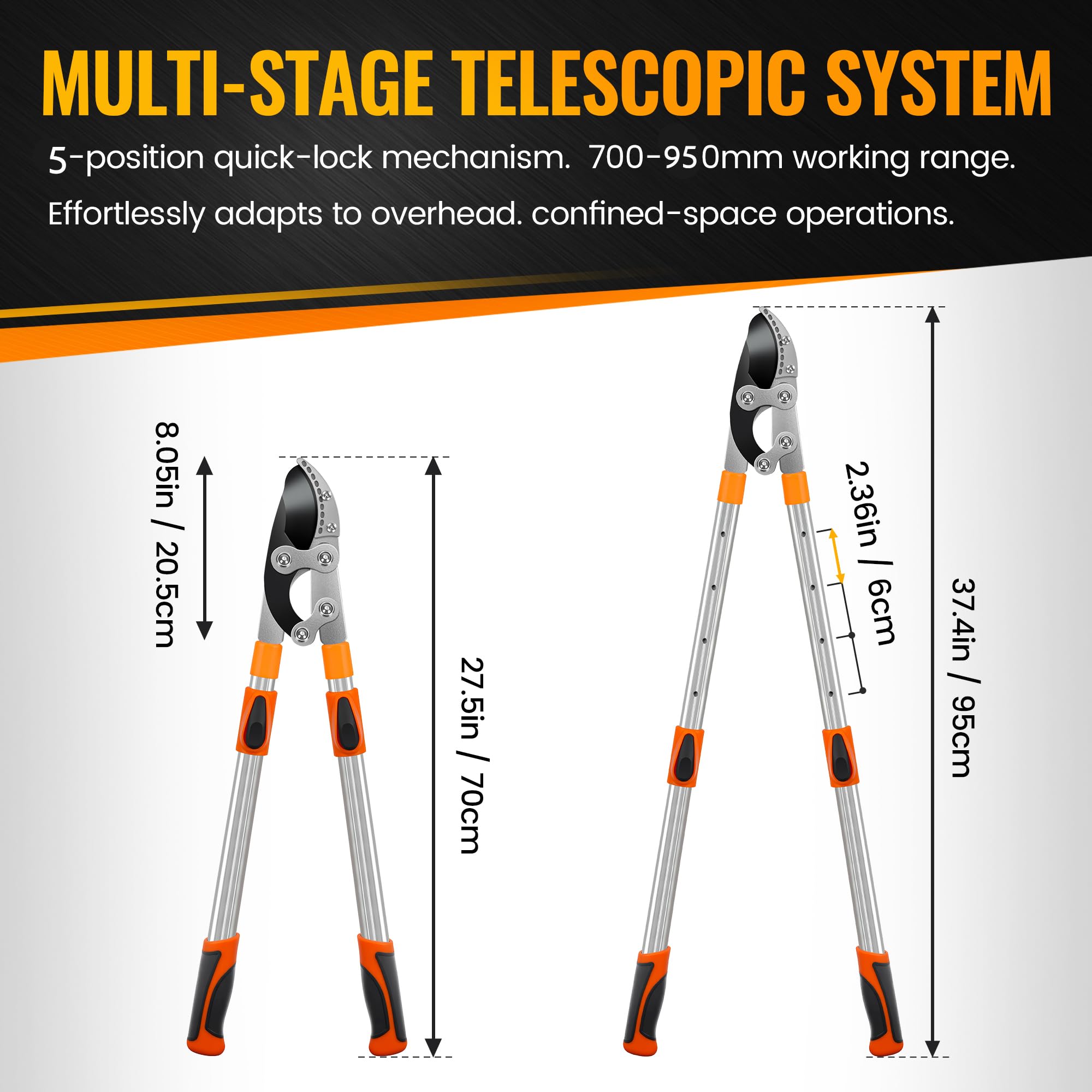 Troncarami telescopico per giardinaggio resistente, 60-100 cm, troncarami da giardino estensibile