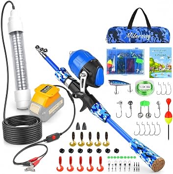 Kids Fishing Pole Portable Telescopic Fishing Rod and Reel Combo Kit for Boys, Girls, Youth Plus Underwater LED Fishing Light