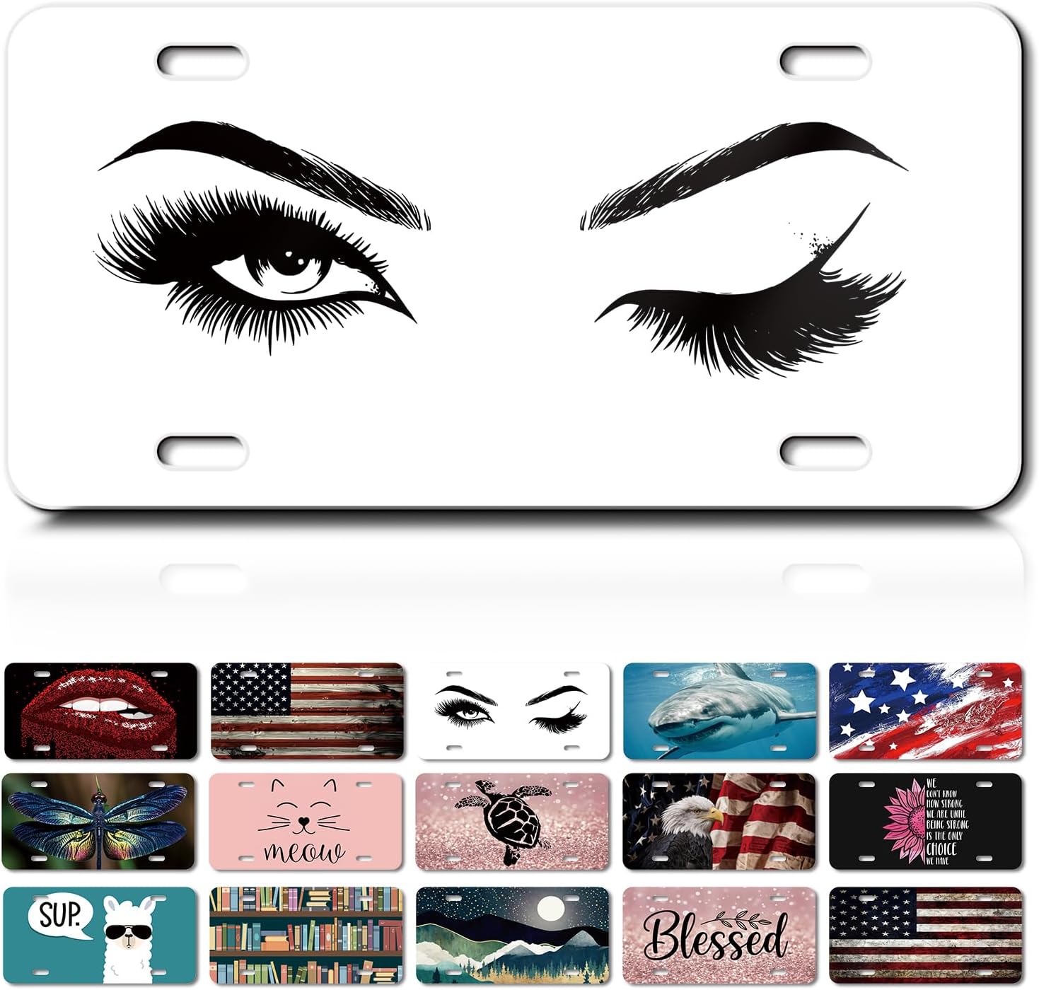 Decorative Front License Plate Cover, Rust-Proof Aluminum Car Vanity Tag, 6x12 Inch with 4 Holes,Personalise Noverlty License Plate Tag for Men & Women -Women Eyes