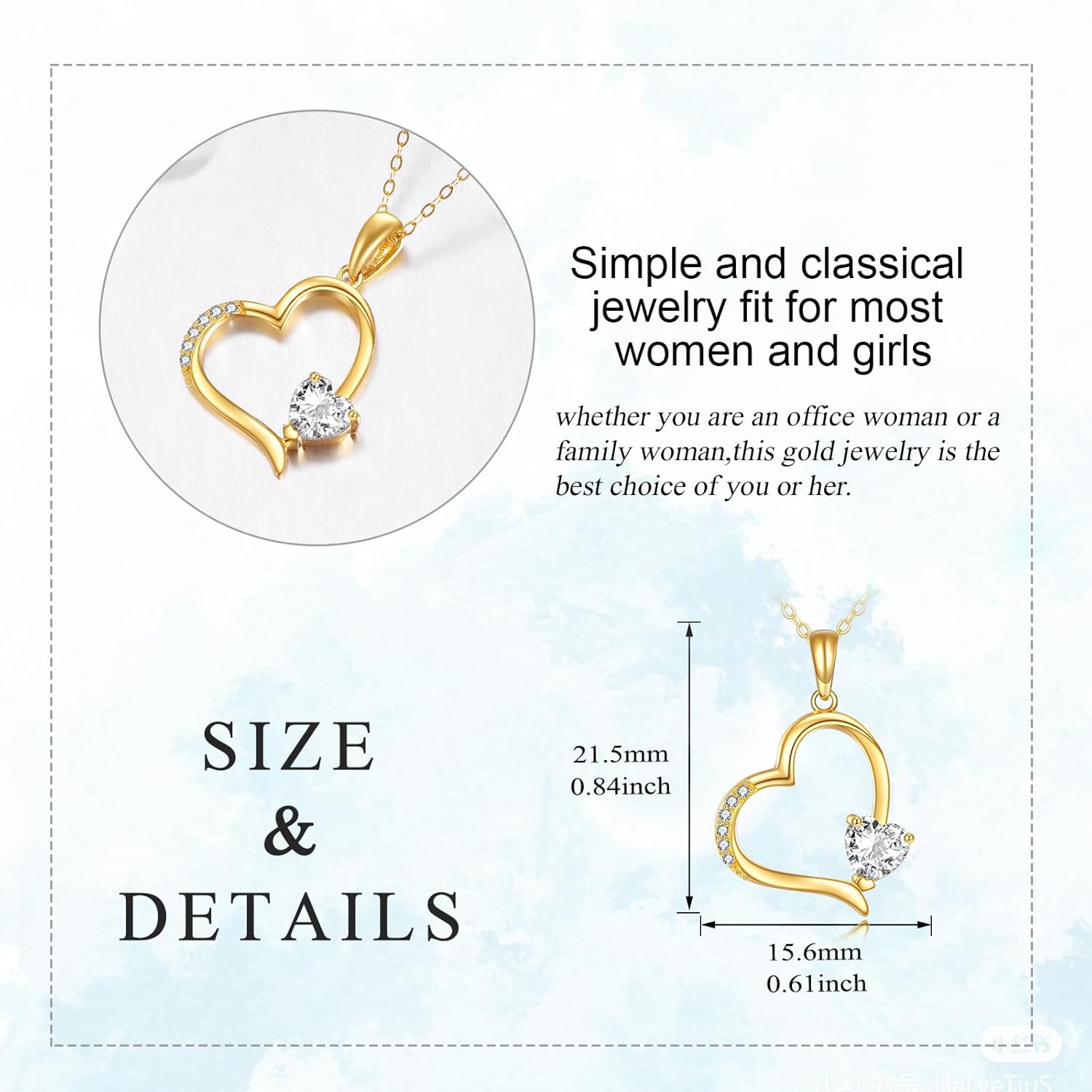 DOVRAN 14K Gold Created Moissanite Heart Pendant Necklace for Women Real Gold Anniversary Jewelry Birthday Gift for Wife Girls(0.50 Cttw, Round 5MM with 18 Inch Chain)