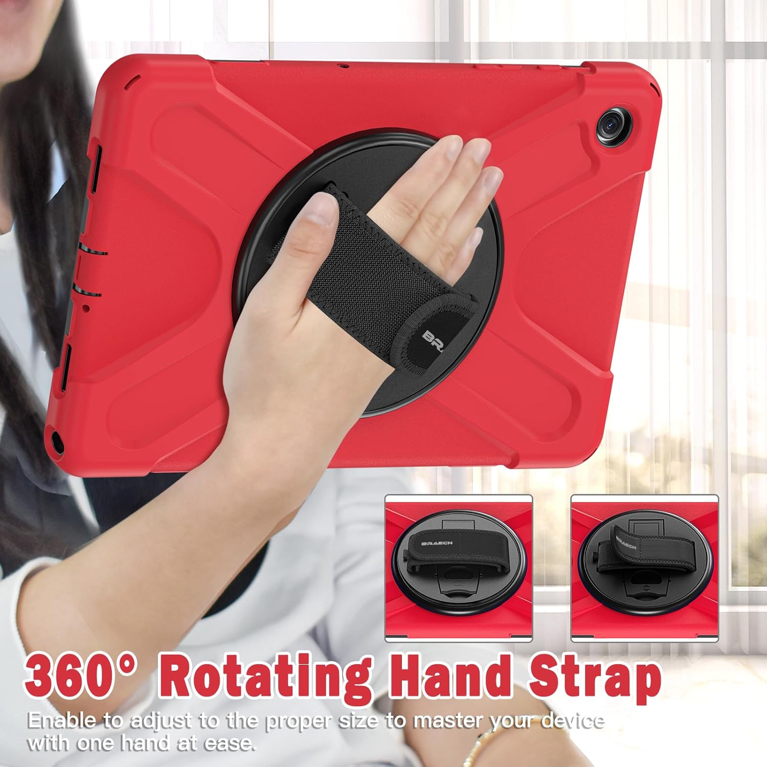 BRAECN for Samsung Galaxy Tab A9 Plus Case 11 Inch 2023, Shockproof Hard Duty Case with Screen Protector &360 Rotating Stand&Hand Strap/Shoulder Strap for Galaxy A9 Plus Tablet-Black