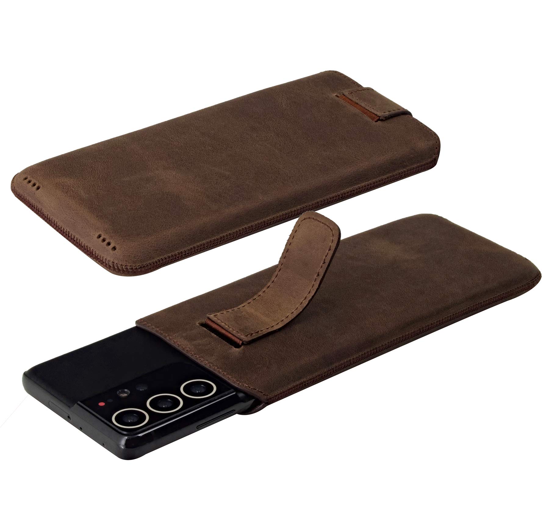 Suncase ECHT Ledertasche Leder Etui *Slim-Edition* kompatibel mit Samsung Galaxy S26 Ultra 5G Hülle (mit Rückzugsfunktion und Magnetverschluss) in antik-dunkel braun