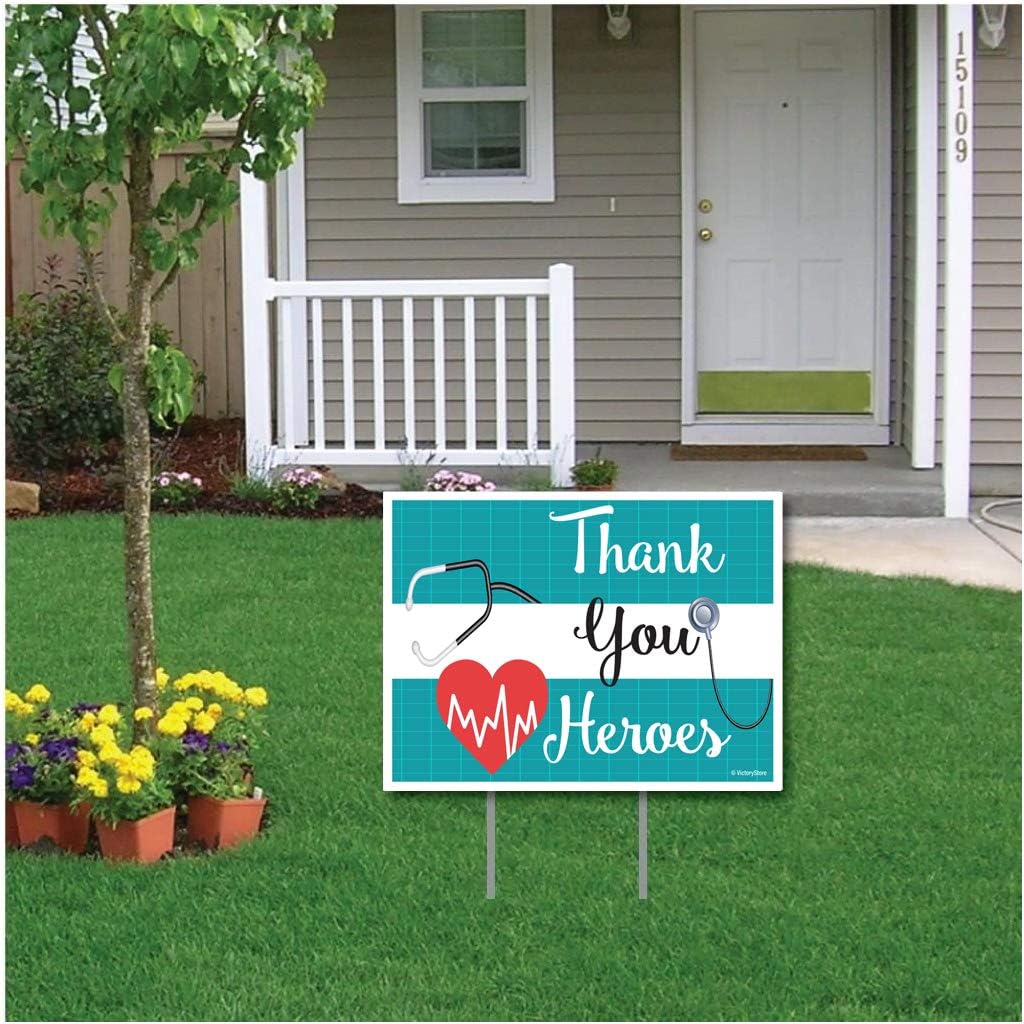 VictoryStore Yard Decorations: Health Care Thank You Heroes Yard Sign - Waterproof Sign, Measures 18 Inches By 24 Inches Includes 2 Stakes