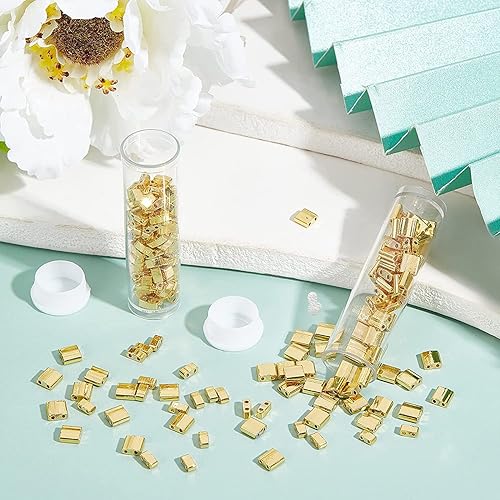 Miniatura 3 de NBEADS Alrededor de 226 cuentas de Tila de 2 agujeros, cuentas doradas de 0.197 x 0.197 in, 0.197 x 0.079 in, cuentas de semillas de vidrio de 2