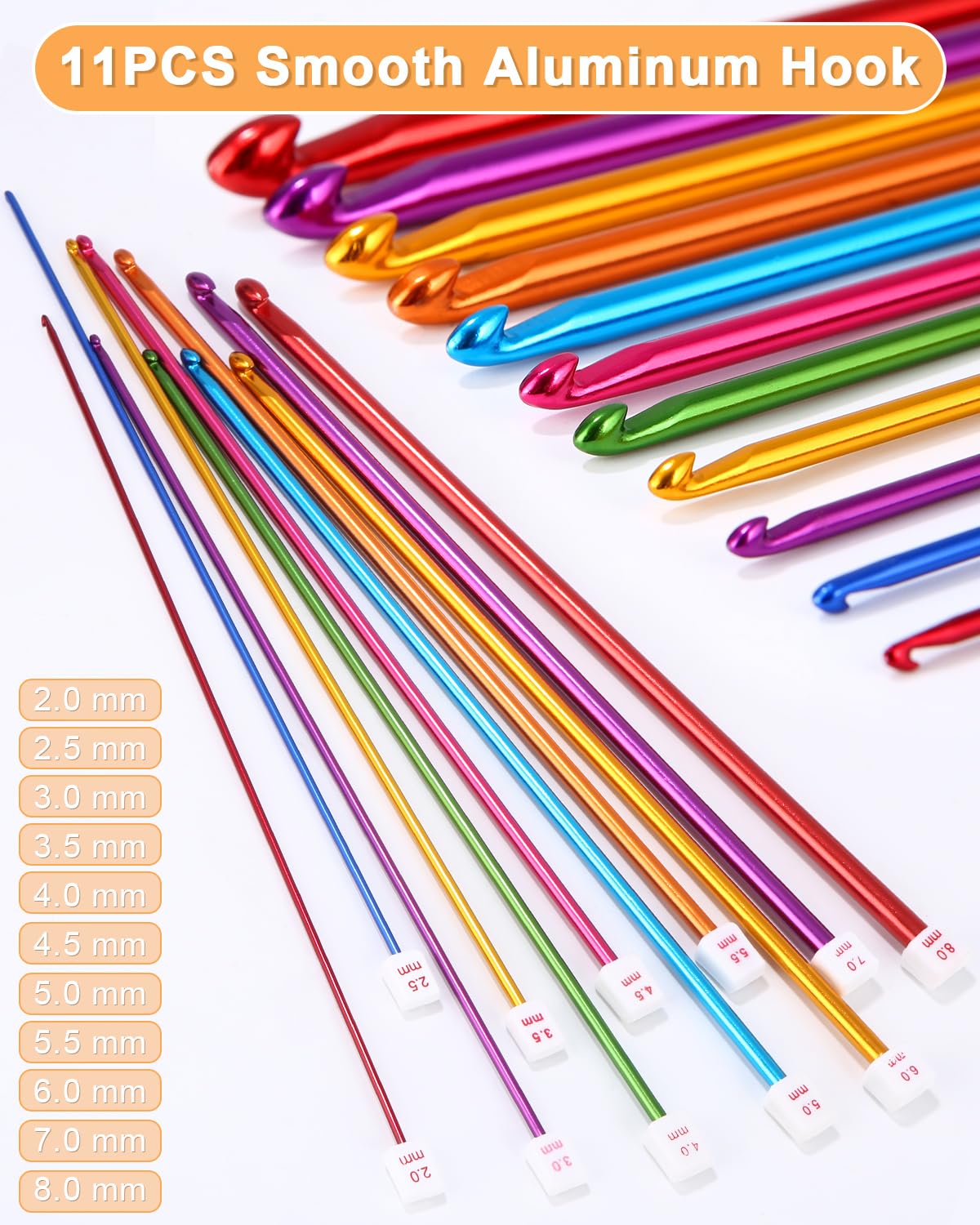 Gosknor Uncinetto Tunisino Set con Cavi, in Alluminio Ferri da Maglia Intercambiabili Kit Uncinetti Lunghi da 3 mm a 10 mm con Custodia per Progetti di Tessitura Maglia e Uncinetto