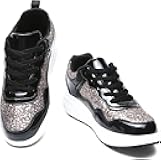 pearlzone Women's Fashion Casual Breathable Crystal Bling Lace Up Sport Shoes,Sparkly Sequin Lightweight Non Slip Comfort Sneakers