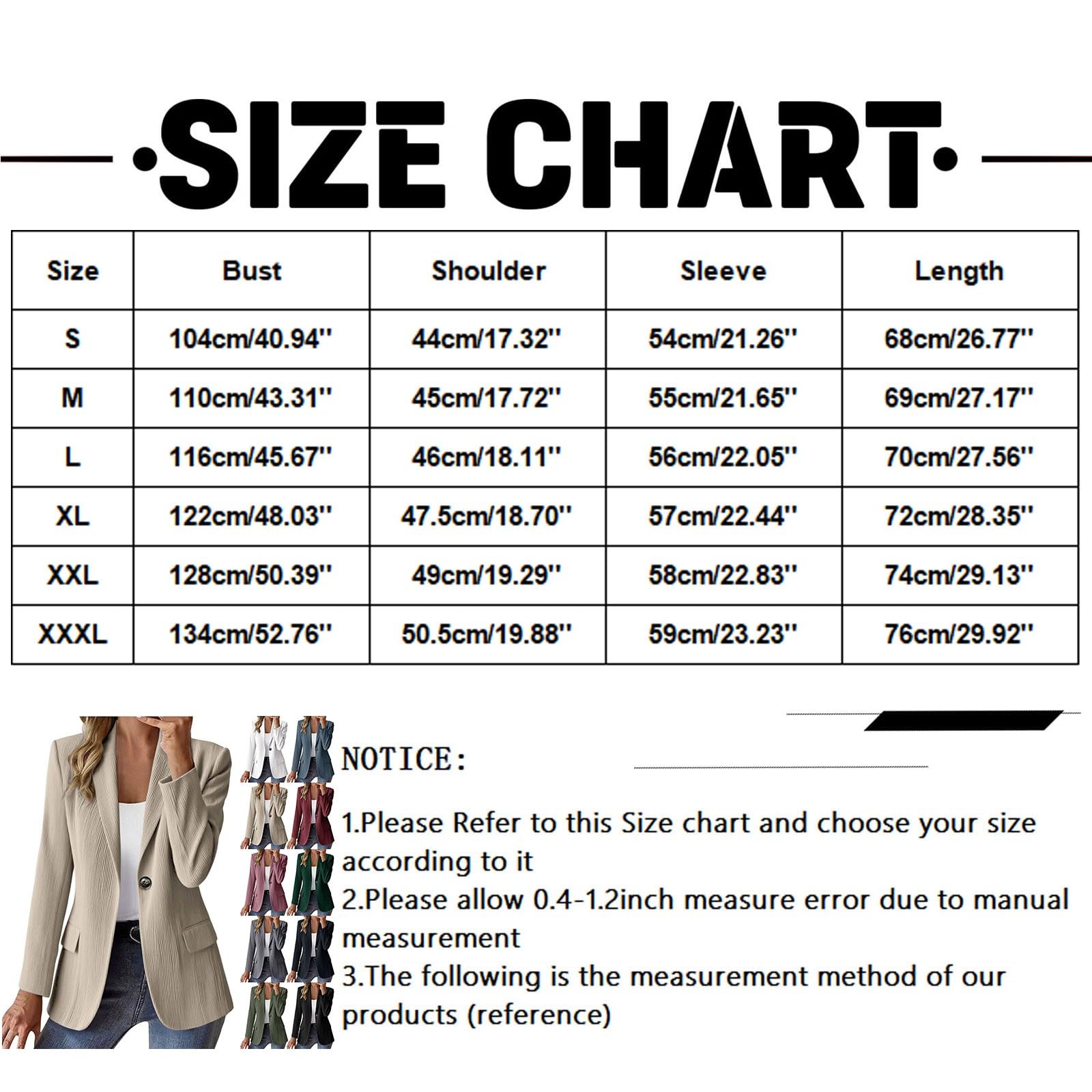 Generisch Blazer pour femme - Manches 3/4 froncées - Blazer - Pour le bureau - Veste de travail - Veste sportive - Trench - Décontractée - Pour le bureau - Avec boutonnière - Printemps ouvert à