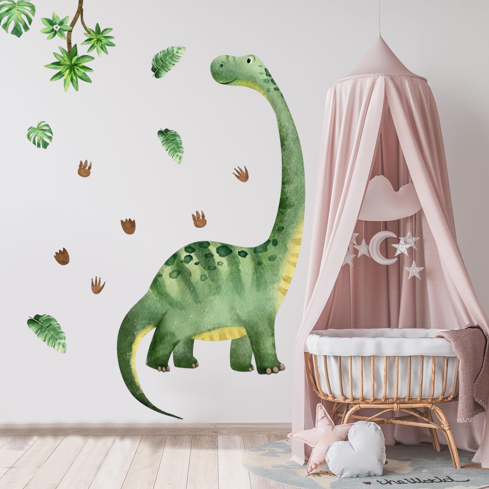 Adesivi Da Parete Grandi Con Dinosauri Tropicali – 2 Fogli 30x100 Cm, Decorazione Cameretta Bambini