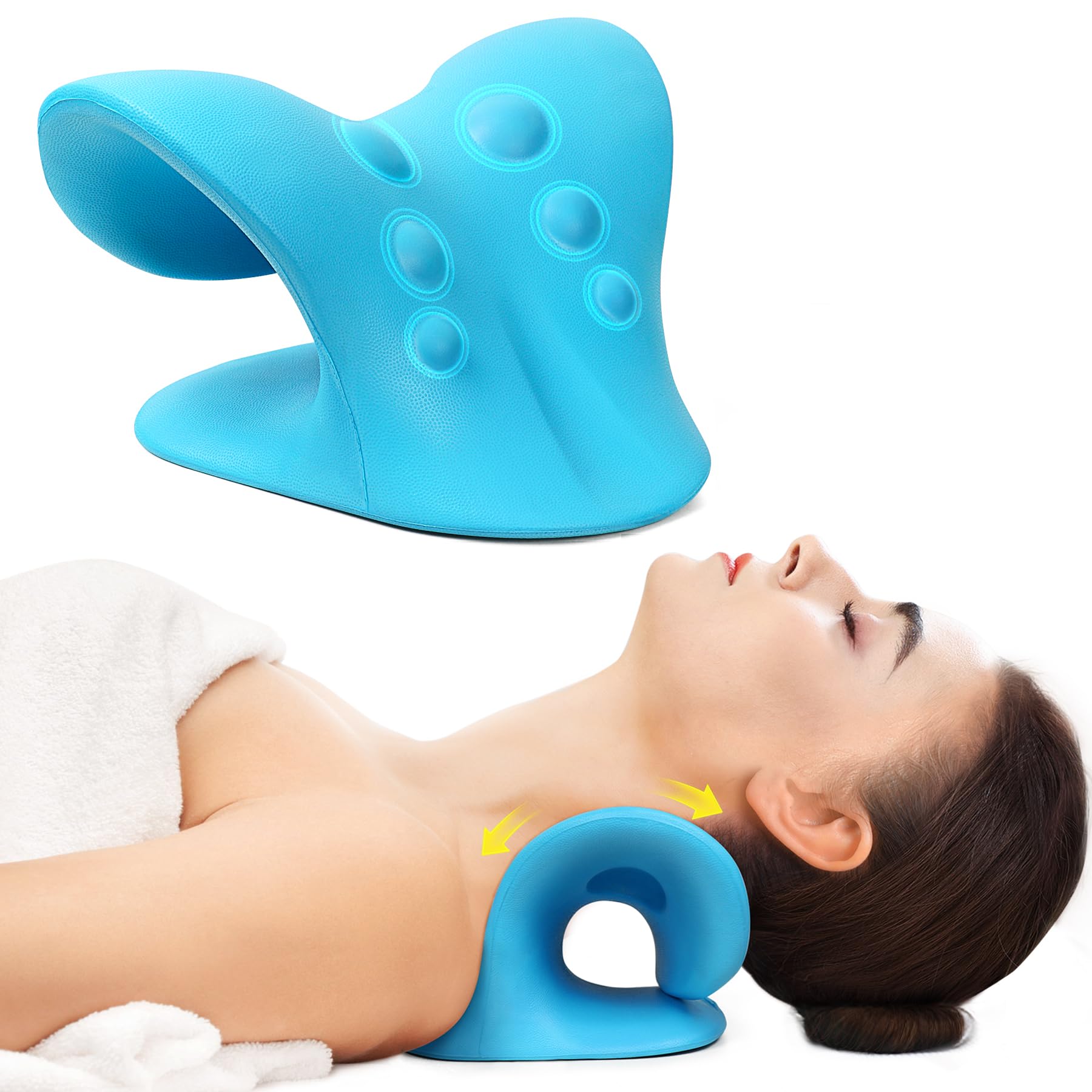 Étireur de cou, relaxant pour le cou et les épaules, pour soulager la douleur, dispositif de traction cervicale, oreiller pour relaxation musculaire et soulagement de la douleur TMJ (bleu)
