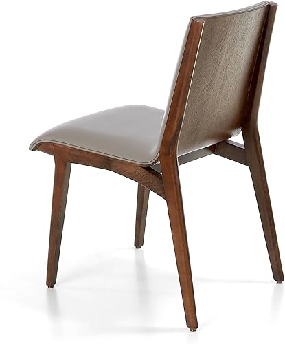 Miniatura 4 de Silla comedor tapizada en polipiel Color visón con estructura y Patas fabricadas en Madera maciza de Fresno Color nogal.