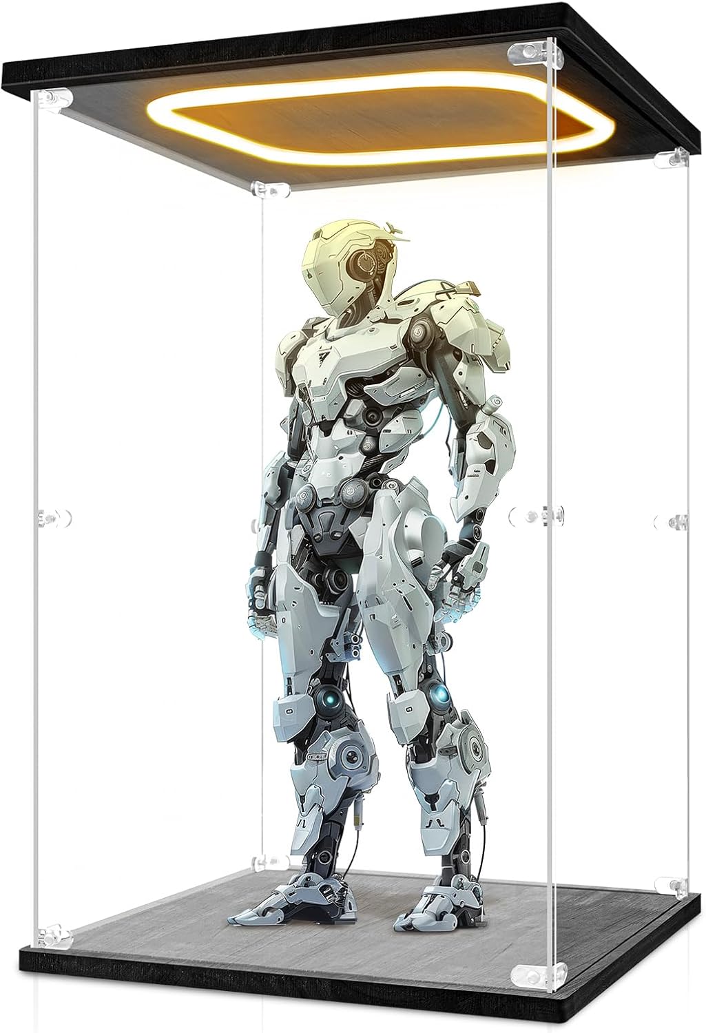 Acrylic Display Case with LED Light for Doll 20"x 12"x 12" Clear Assemble Cube Display Box Stand for Collectibles Trophy Dust Proof Protection Showcase for Action Figures(Black)